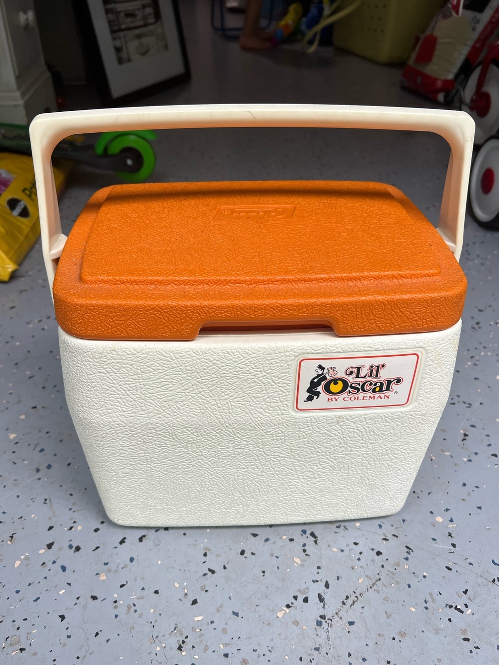 Vintage Retro Coleman Orange and White Lil' Oscar Portable Cooler small